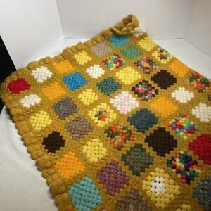 Crochet Color Block Granny Square Afghan Throw BRIGHT BEAUTIFUL Colors 40x50